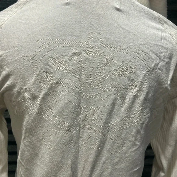 Sameunderneath Women’s White Zipper Front Hooded Embroidered Back Hoodie Large - Picture 7 of 11